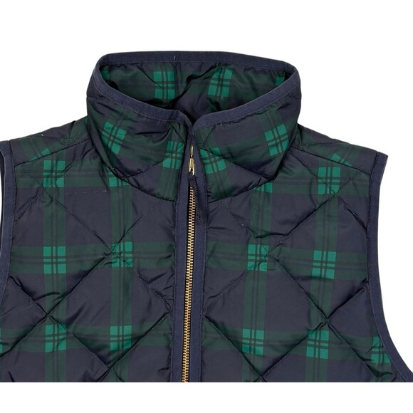 J.Crew Excursion Quilted Down Vest Blackwatch Plaid Holiday Puffer Gold Zip XS - Picture 8 of 14